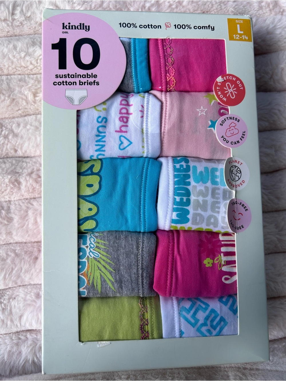 kindly Girls 10-Pack Cotton Briefs - Assorted Pink, Blue, Gray & Green